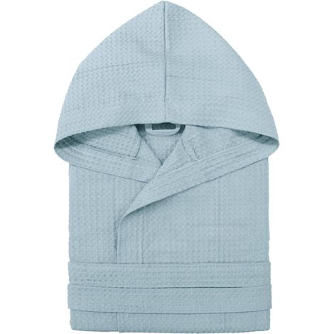 Peignoir unisexe nid d’abeille pour homme et femme en coton, avec capuche, poches et ceinture - Léger, absorbant, respirant - Idéal pour la maison, le spa, la piscine, la salle de sport et les voyages (1/5)