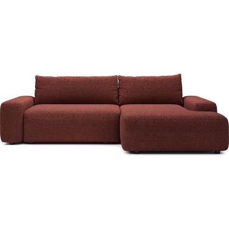 Canapé d'angle droit convertible en tissu chenille bordeaux DAVISO (1/2)