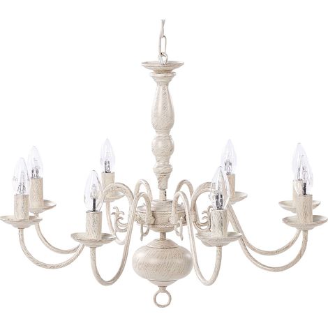 Beliani – Lustre rétro en métal 8 ampoules blanc cassé – Finition mat – Pour salon ou salle à manger – Dimensions 66x66x100 cm (1/5)