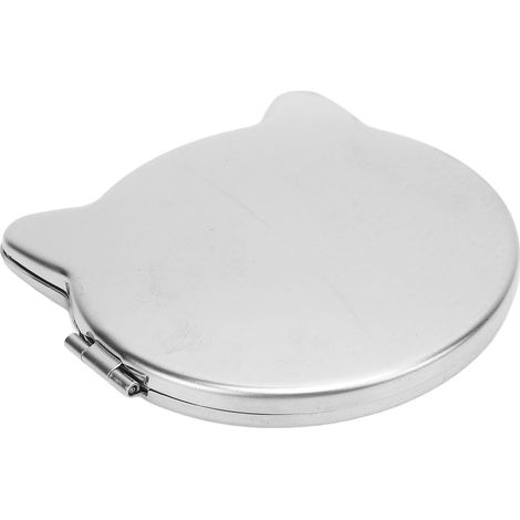 Miroir de maquillage compact double face en acier inoxydable, couleur unie, résistant aux chutes, format de poche, en forme de chat, 6,9 x 6,6 cm (1/5)