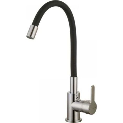 Mitigeur d'évier à mémoire de forme, style inox, flexible, avec fonction mémoire de forme [noir] (1/4)