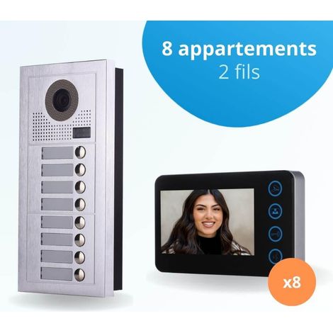 Portier interphone vidéo MODERN 2 Fils - 8 appartements - 8 écrans noirs