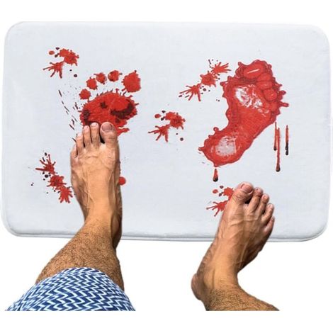 Tapis de douche Halloween sanglant, tapis de salle de bain Halloween sanglant Tapis résistants avec motifs sanglants et empreintes de pas rouges Tapis de douche originaux (1/5)