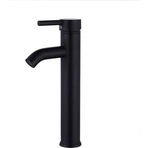 Bathroom Sink Faucet High Arc Stainless Steel Single Lever Hot and Cold Water with 2 Hoses Included,Black (1/5)