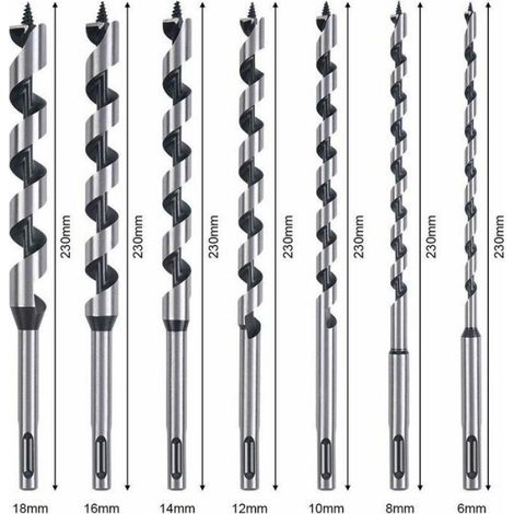 Foret À Bois - SDS-Plus - Diamètres 6 mm à 18 mm - Longueur Totale 230 mm - Acier Au Carbone - Kit 7 Pièces (1/4)