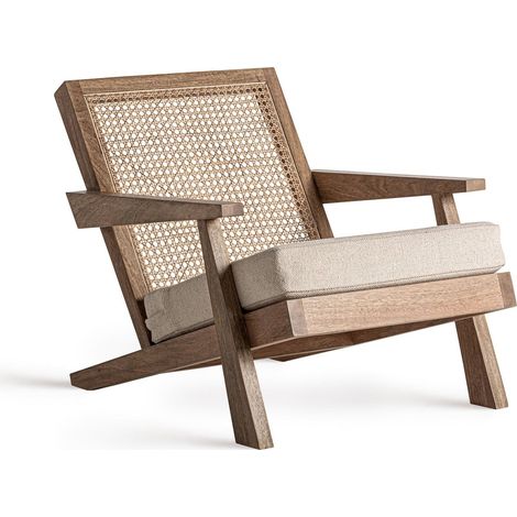 Fauteuil art déco en bois de manguier finition naturelle marron - Marron naturel bois de manguier (1/5)