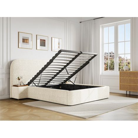 Lit coffre 180 x 200 cm avec chevets - Tissu bouclette - Blanc - ESTERIA de Maison Céphy