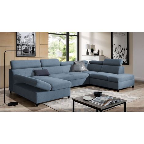 Wohnlandschaft Schlafsofa Sofa ANTON in Stoff Esito Hellblau Ottomane Links (1/4)
