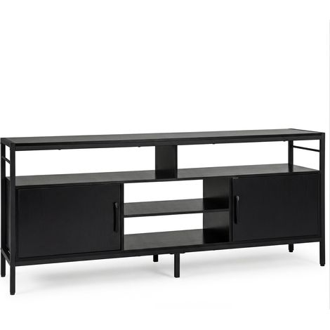Mobile porta TV per televisori da 65" con 2 ante e 4 ripiani, colore nero.