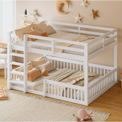 Lit superposé 160x200 cm avec barrières, structure stable pour chambre, hauteur 135 cm, pin et MDF - blanc (1/5)