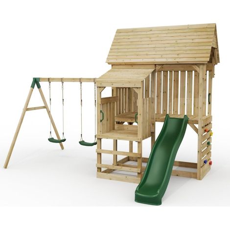FarmPlay Stable Climbing Frame with Double Swing and Slide (1/4)