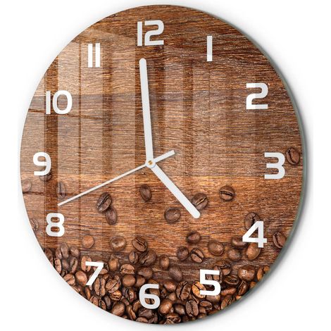 Horloge Murale Ronde Sans Cadre en Verre Trempé Silencieuse et Moderne Grains de café fi 30 cm (1/5)