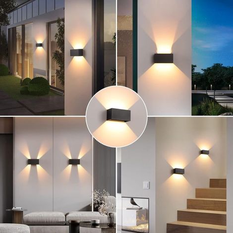 Applique murale LED intérieure/extérieure, applique murale blanc chaud 24 W, applique moderne, appliques murales étanches IP65, appliques à angle de faisceau réglable vers le haut et vers le bas, noir (1/4)