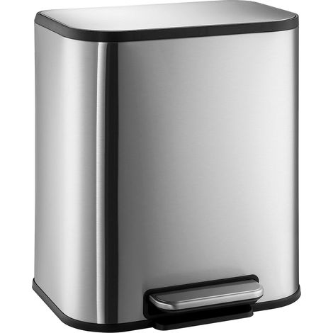 Poubelle de cuisine de qualité supérieure – Acier inoxydable, pédale au pied, couvercle à fermeture douce, seau intérieur amovible – Compacte, antirouille, argenté – Idéale cuisine, bureau – 20L