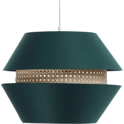 Suspension Extérieur en tissu satiné vert avec rotin naturel, intérieur crème - Vert, crème (1/5)