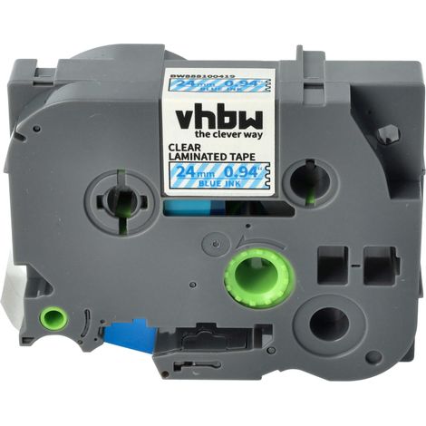 vhbw Label Tape compatible with Brother PT 2410, 2400, 2420PC, 2300, 2310, 2400E Label Printer 8m x 24 mm, Blue on Transparent, Laminated