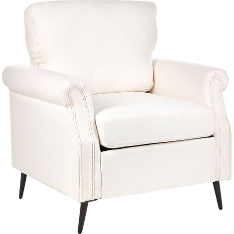 Sillón tapizado de tela blanco patas de metal negras estilo retro sala de estar Vietas