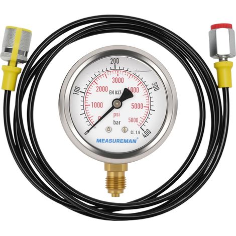 Hydraulic Hose Test Kit, Hydraulic Pressure Gauge Kit, 0-400 Bar, 1/4" BSP, 1.6m Test Hose (1/5)