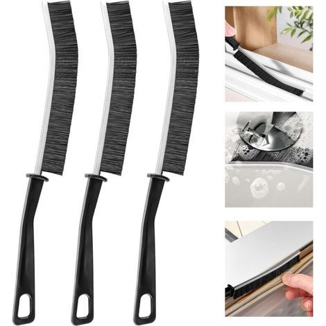 Brosse de nettoyage pour rainures, lot de 3, brosse de nettoyage pour joints de carrelage, joints de rainures de fenêtres, coins, rails coulissants, toilettes, salle de bain, cuisine (noir) (1/5)