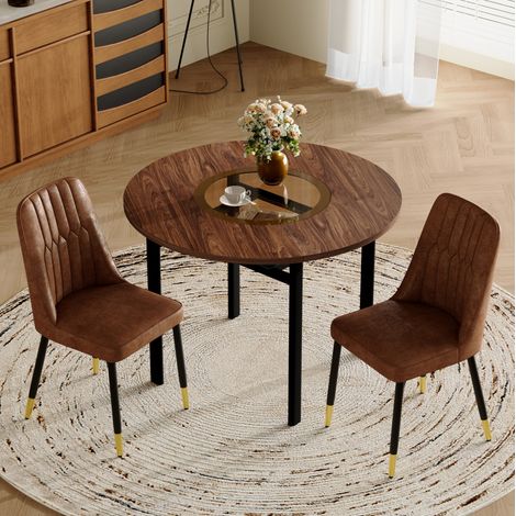 Rundes Esszimmer-Set 100 cm mit 2 Stühlen, MDF in Holzoptik, Braun/Schwarz HAVRYA (1/5)