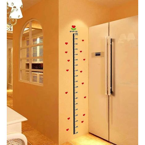 Tableau de croissance simple avec stickers muraux en forme de cœurs pour enfants, décoratif, amovible, en vinyle, avec règle de 20 à 200 cm, pour chambre d'enfant. (1/5)