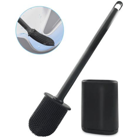 royaluxe-1pcs brosse de toilette en plastique soupleBrosse WC Noir avec Tête de Brosse Plate et Base en Plastique, Balai Toilette WC Silicone Murale,Brosse Toilettes WC Suspendu pour Salle de Bain