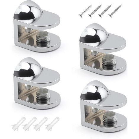 4 pièces Support Etagere Verre Forme de F, Alliage de Zinc Pince de Fixation pour Verre, Réglable Clips de Fixation pour Vitre, Muraux Pinces à Verre, pour Panneaux de 8-12 mm D'épaisseur (1/5)