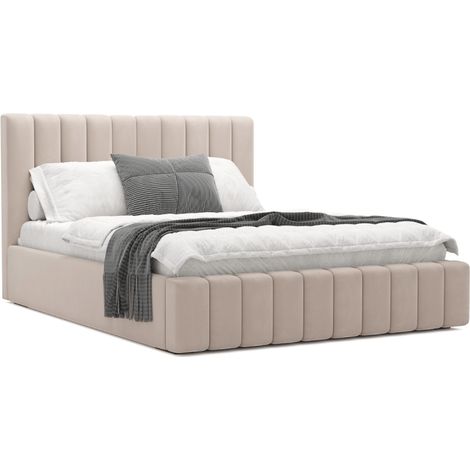 MEUBLER DESIGN Lit Coffre En Tissu Velours Soba - Velours Beige - 180x200, Style ,  x  x  cm