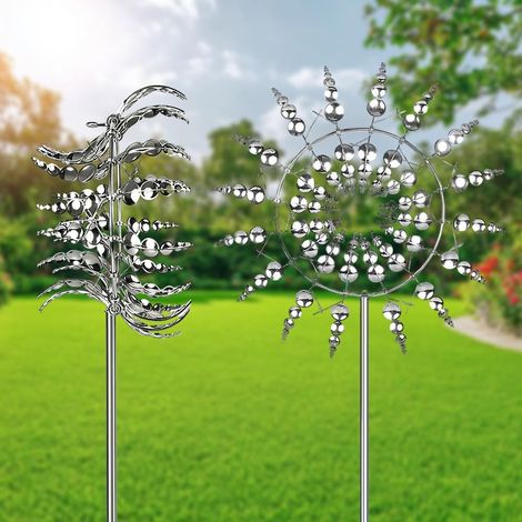 Moulin à vent magique et unique en métal, moulin à vent 3D en métal, moulin à vent en acier inoxydable, décoration de jardin en métal, piquet de jardin antirouille, carillon pour l'extérieur (cour, te (1/5)