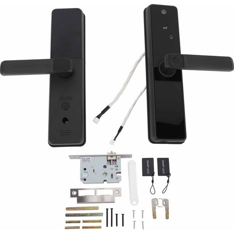 Serrure connectée intelligente avec caméra WiFi, empreinte digitale, code et application Tuya, noire (1/5)