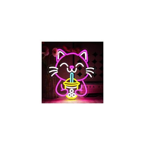 Panneau Boba Cat Neon Lampe Néon à boire Enseigne Néon Chat pour Décoration Murale Enseigne Néon Animalière Enseigne USB à Led pour Bar Magasin Entreprise Boba Tea Party Boutique de boissons