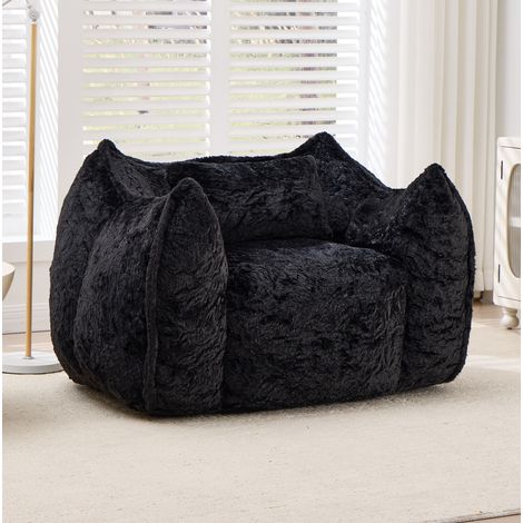 Poltrona a sacco gigante con cuscino, ecopelliccia nera, 123 x 97 x 73 cm, senza montaggio DESVIAE (1/5)