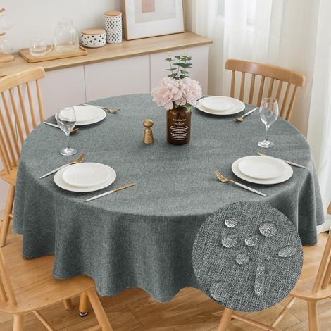 1 Nappe Ronde 160cm Lin Polyester Imperméable Anti-Éclaboussures Essuyable Gris Foncé Salle à Manger