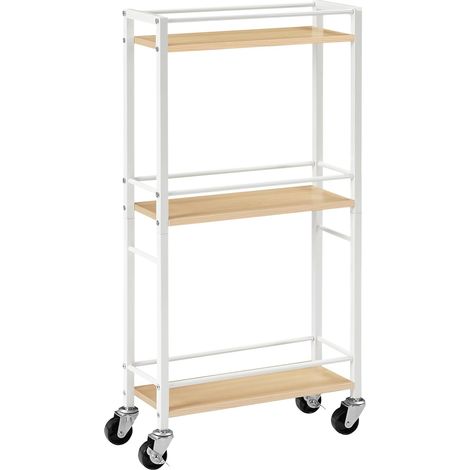 Chariot Fin à 3 Niveaux, Desserte de Cuisine Étroit avec Roues, Chariot de Rangement Utilitaire, pour Petits Espaces dans la Salle à Manger, Salle de Bain, Blanc ARCBN1501 (1/5)