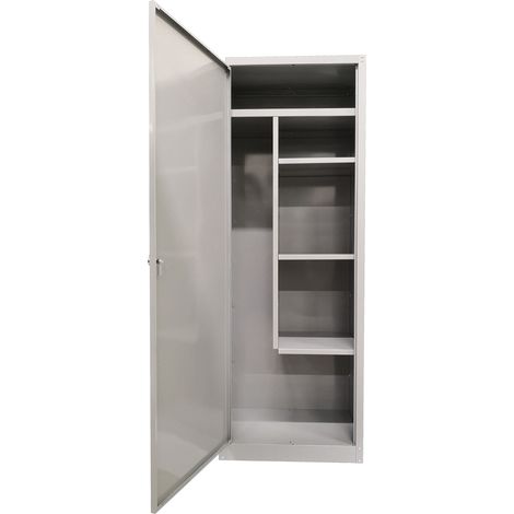 Armadio Porta Scopa 1 Anta 60x40x167 cm in Metallo Verniciato Grigio Chiaro