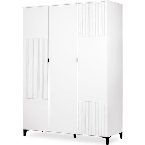 MIA Armoire penderie 3 portes avec étagères pour chambre enfant Blanc (1/5)