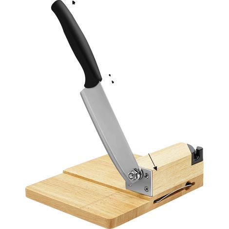 Cortadora de guillotina, construcción de acero inoxidable, herramienta de corte versátil, roble y plata. (1/2)