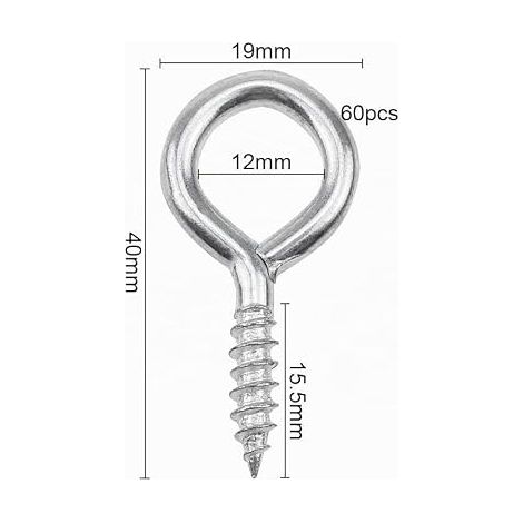 Steel 4cm Piton Screw Eye Screw Self Screws Screw Hook, Tapping Hooks, Wall Hooks for DIY, Crafts, Curtain, Rope, Wooden Frames (1/4)