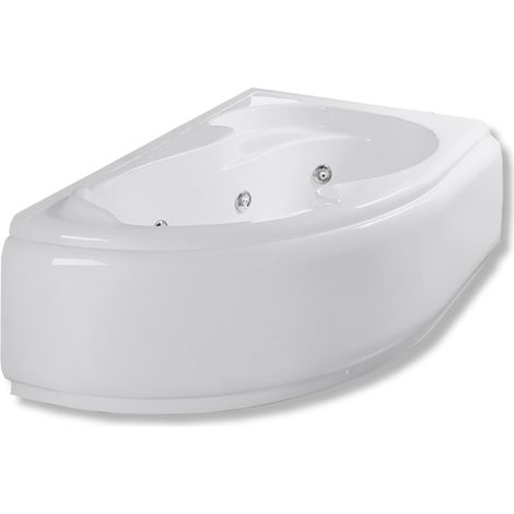 Vasca da bagno idromassaggio asimmetrica in acrilico bianco con telaio pannelli e colonna di scarico 150x100 cm - Sinistro