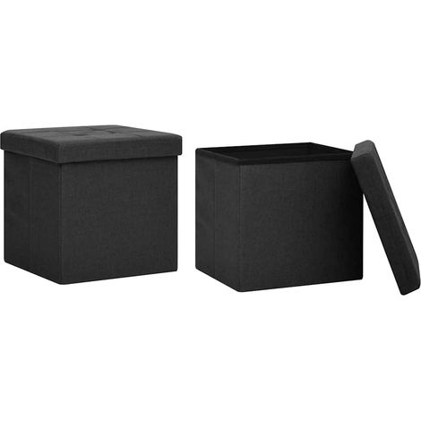 vidaXL Taburetes de almacenaje plegables 2 uds lino sintético negro (1/2)