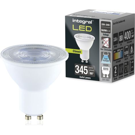 Integral Ampoule LED GU10 10 PACK lumière du jour froide 6500K, 400LM, 3,6W (équivalent à 50W) non dimmable -Efficace en énergie et idéale pour les spots et projecteurs dans les salles de bains (1/5)