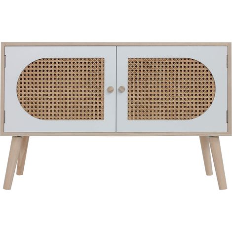 Mobili Rebecca – Buffet bas scandinave en bois 2 portes blanc marron – Dimensions H 52 x L 80 x P 30 cm – Solution gain de place pour salon (1/5)