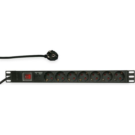 LOGILINK Multiprise 19", 7 prises, prise de terre, interrupteur, noir
