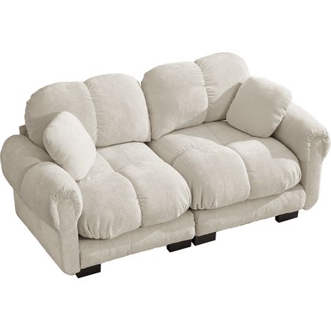 Divano Modulare a 2 Posti in Chenilla, Cuciture Trapuntate, Cuscino Mobile, Beige Chiaro (1/5)