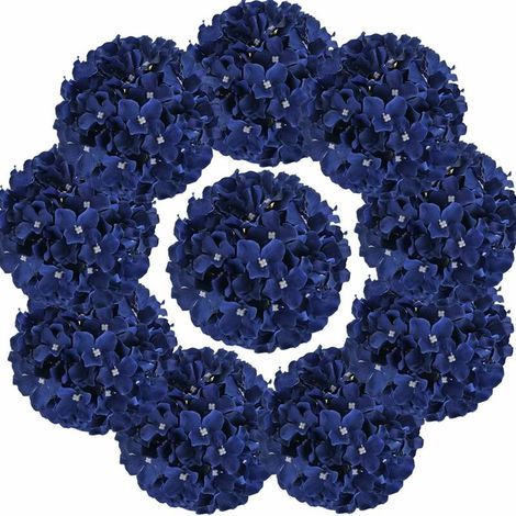 Têtes d'Hortensia en Soie Fleurs Artificielles avec Tiges 10 Pcs (Bleu Royal) (1/5)