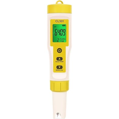 Medidor de calidad del agua 5 en 1: pH, H2, ORP, temperatura y cloro (CL2) – Monitor multifuncional para spas y piscinas, amarillo (1/5)