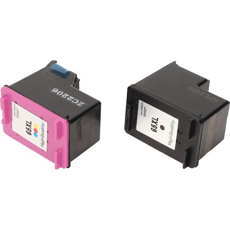 Lot de 2 cartouches d'encre noires 65XL compatibles avec les imprimantes HP Envy 5055, 5052 et 5010, DeskJet 3755, 2600, 3752 et 2652, et AMP 100. (1/5)