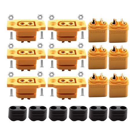 Lot de 6 Paires Connecteurs Encastrables XT60BE-F + fiche XT60H avec Capuchon en Caoutchouc et vis pour Batterie Lipo XT-60 - Connecteurs dorés - Protégés Contre la poussière et l'eau (1/5)