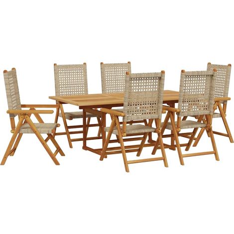 Maison Exclusive - Set Pranzo da Giardino 7 pz Beige Polyrattan e Legno Massello