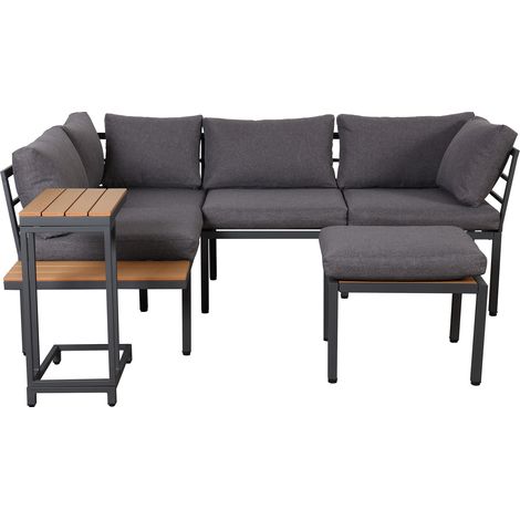 ELVMI Gartenlounge Set mit 1 Ecksofa, 1 Beistelltisch und 1 Couchtisch, Stahl und Polyester, Grau und Schwarz (1/5)